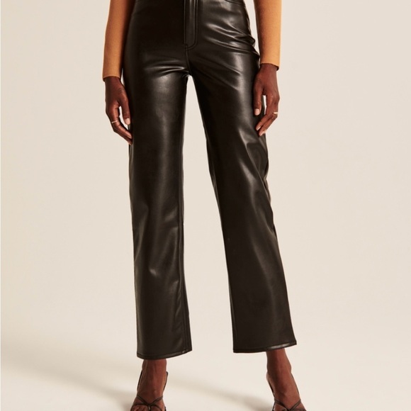Abercrombie & Fitch Ultra High Rise Vegan Leather Ankle Straight Pant - Picture 1 of 7